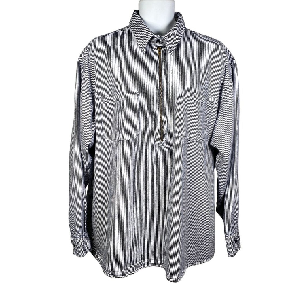 Vintage Key Imperial Hickory Stripe Work Shirt Mens 2XL Railroad Made In USA